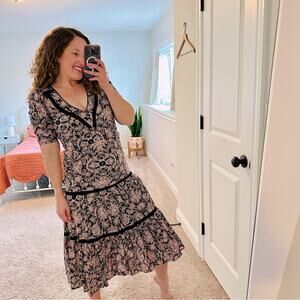 BB Dakota Steve Madden Pink Black Floral Cotton Tiered Maxi Dress XS